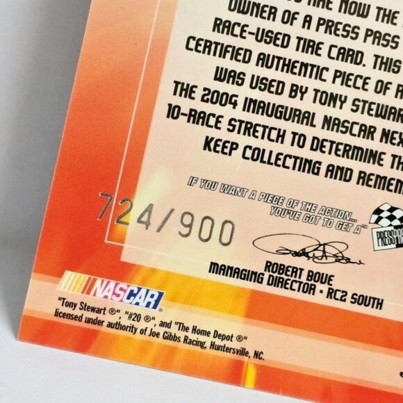 Nascar Tony Stewart Insert Trading Card Press Pass Hot Treads 2005 Race Tire - Picture 6 of 13